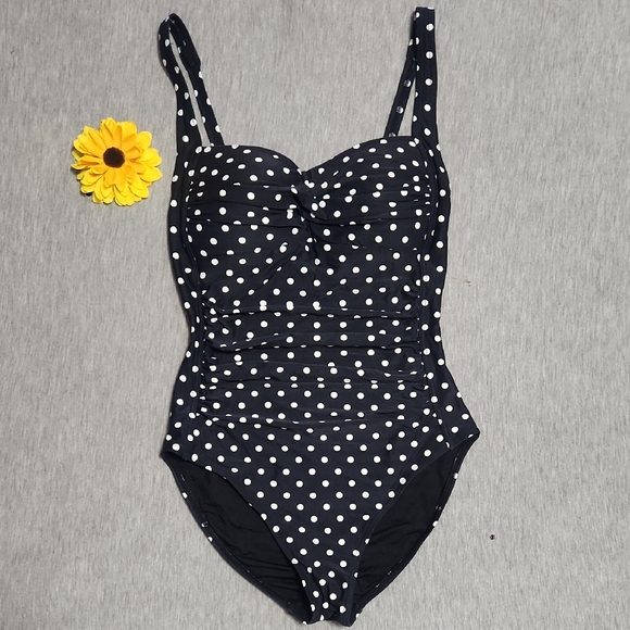 RARE‼️Bond-Eye Polka Dot Runched Tummy Control One-Piece Swimsuit w/ Padded Cups
